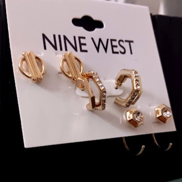 Nine West Jewelry - NINE WEST 3pc Mod/Contemporary Gold Clear Crystal Hoops & Stud Earrings Set**NEW